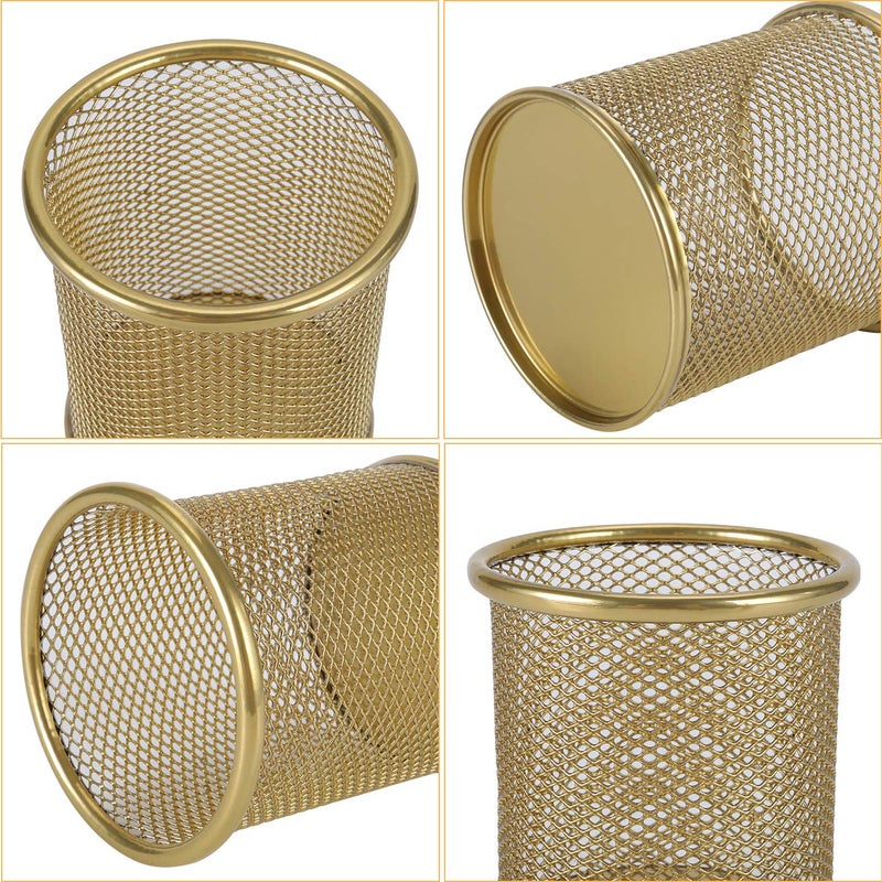 PAG Pencil Holder for Desk, 2 Pack Desktop Pen Cup, Office Supplies Desk Organizers and Accessories Organization, Makeup Brush Holder, Gold - Image 3